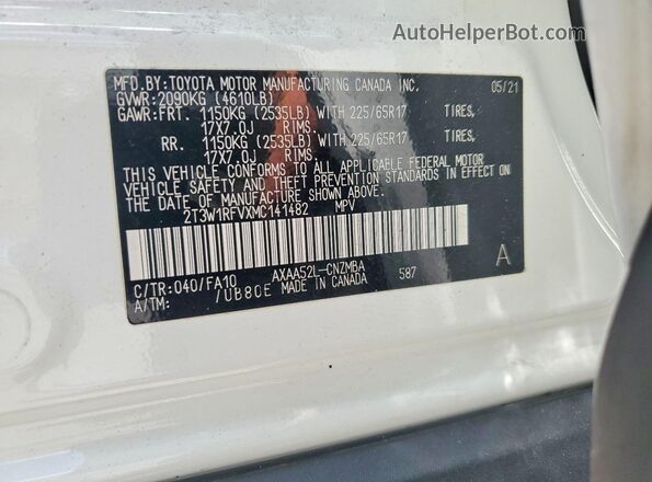 2T3W1RFVXMC141482 2021 TOYOTA RAV4 White VIN sticker view