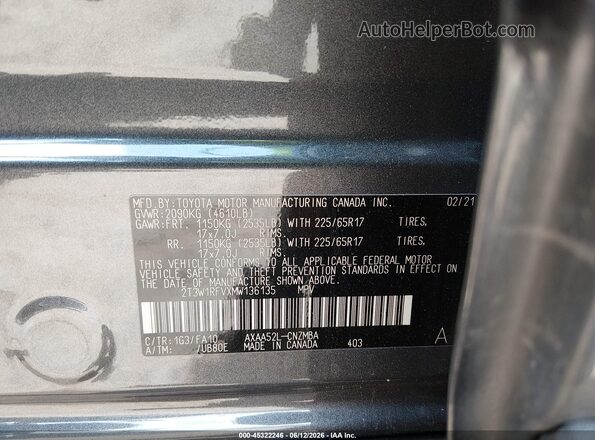 2T3W1RFVXMW136135 2021 TOYOTA RAV4 Gray Vista del compartimento del motor