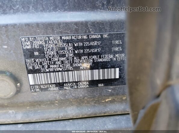 2T3W1RFVXMW137785 2021 TOYOTA RAV4 Gray Вид підкапотного простору