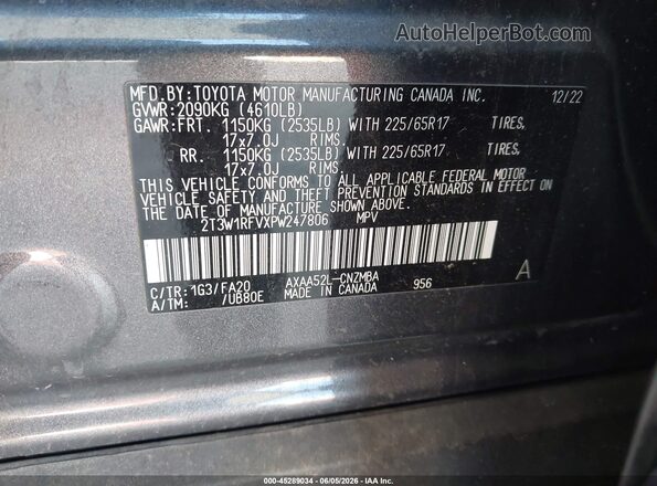 2T3W1RFVXPW247806 2023 TOYOTA RAV4 Gray Շարժիչի բաժամունքի տեսք