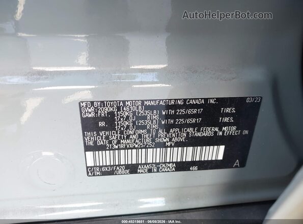 2T3W1RFVXPW257252 2023 TOYOTA RAV4 Gray Вид підкапотного простору