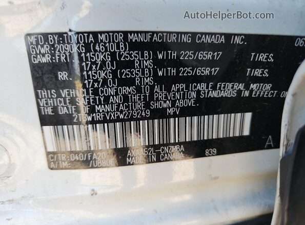 2T3W1RFVXPW279249 2023 TOYOTA RAV4 White Widok naklejki z numerem VIN