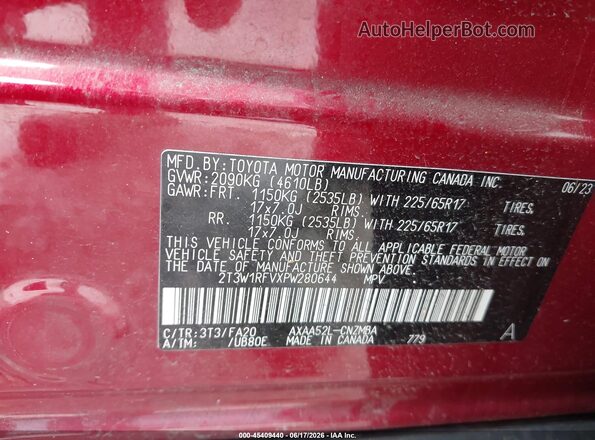 2T3W1RFVXPW280644 2023 TOYOTA RAV4 Maroon Շարժիչի բաժամունքի տեսք