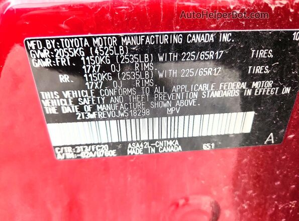 2T3WFREV0JW518298 2018 TOYOTA RAV4 Burgundy 