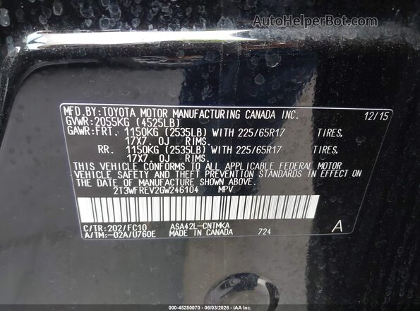 2T3WFREV2GW246104 2016 TOYOTA RAV4 Black 