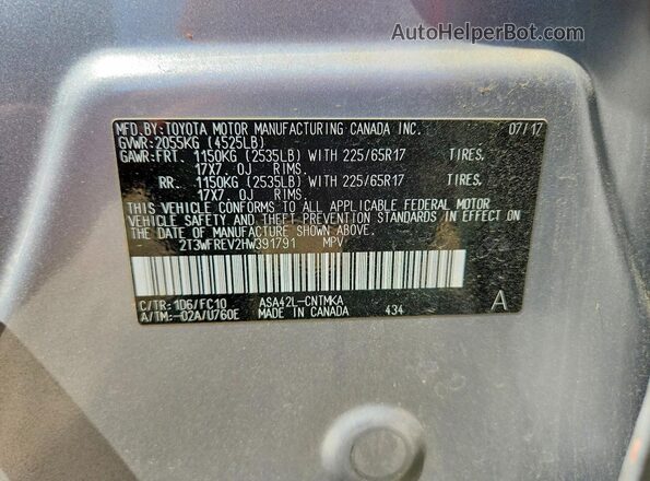 2T3WFREV2HW391791 2017 TOYOTA RAV4 Silver VIN sticker view
