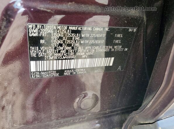 2T3WFREV3JW468982 2018 TOYOTA RAV4 Burgundy 