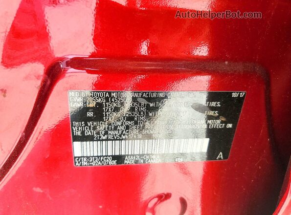 2T3WFREV5JW417418 2018 TOYOTA RAV4 Red Widok naklejki z numerem VIN
