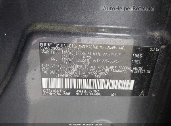 2T3WFREV7JW483209 2018 TOYOTA RAV4 Gray Widok komory silnika