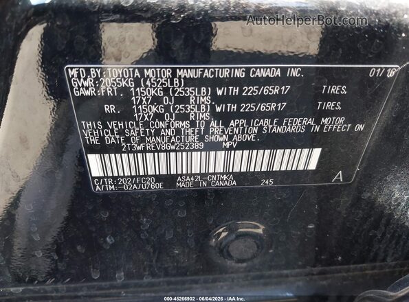 2T3WFREV8GW252389 2016 TOYOTA RAV4 Black Շարժիչի բաժամունքի տեսք