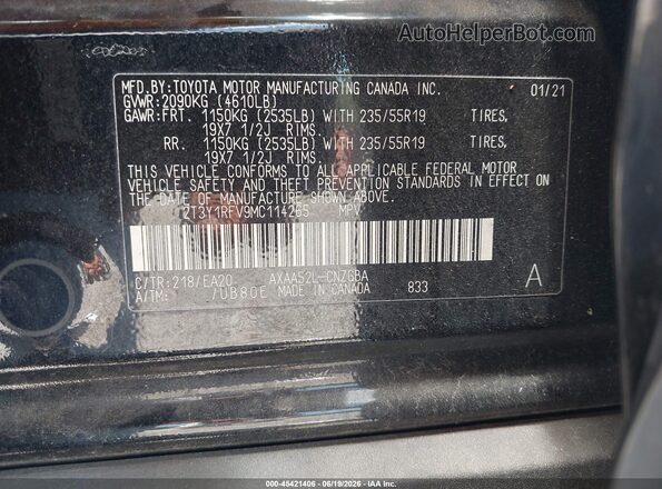 2T3Y1RFV9MC114265 2021 TOYOTA RAV4 Черный Вид подкапотного пространства