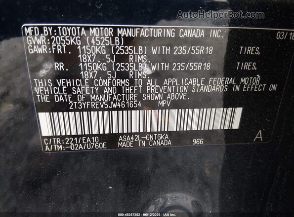 2T3YFREV5JW461654 2018 TOYOTA RAV4 Blue Engine compartment view