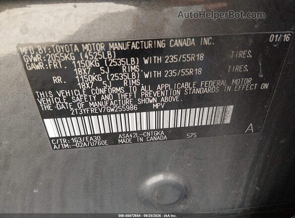 2T3YFREV7GW255986 2016 TOYOTA RAV4 Gray Engine compartment view
