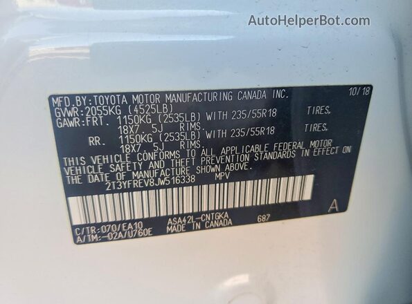 2T3YFREV8JW516338 2018 TOYOTA RAV4 White 