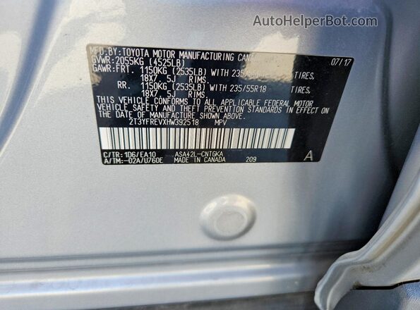2T3YFREVXHW392518 2017 TOYOTA RAV4 Silver Vista interior de 360 grados