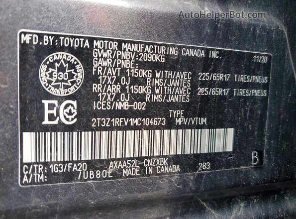 2T3Z1RFV1MC104673 2021 TOYOTA RAV4 Gray 