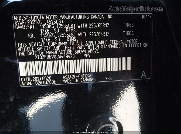 2T3ZFREV0JW419428 2018 TOYOTA RAV4 Black ძრავის განყოფილების ხედი