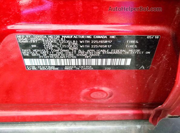 2T3ZFREV0JW470766 2018 TOYOTA RAV4 Burgundy VIN sticker view
