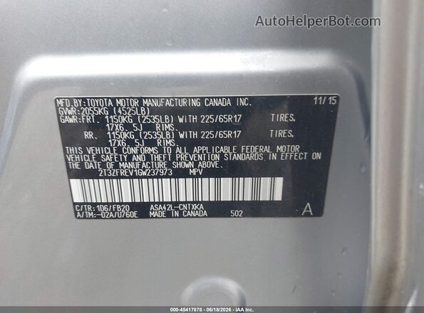 2T3ZFREV1GW237973 2016 TOYOTA RAV4 Silver Շարժիչի բաժամունքի տեսք