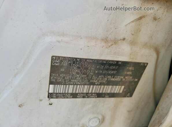 2T3ZFREV1HW335791 2017 TOYOTA RAV4 White VIN sticker view