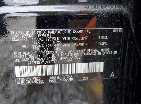 2T3ZFREV1JW477855 2018 TOYOTA RAV4 Black Շարժիչի բաժամունքի տեսք