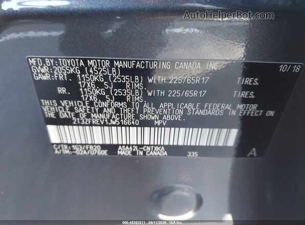 2T3ZFREV1JW516640 2018 TOYOTA RAV4 Gray Вид підкапотного простору