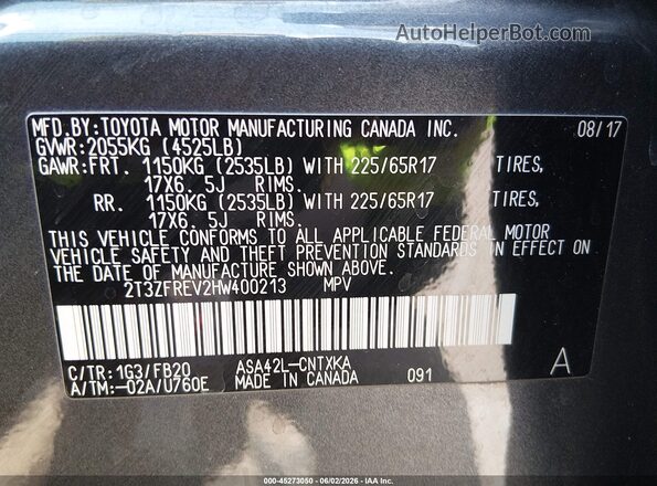 2T3ZFREV2HW400213 2017 TOYOTA RAV4 Gray 