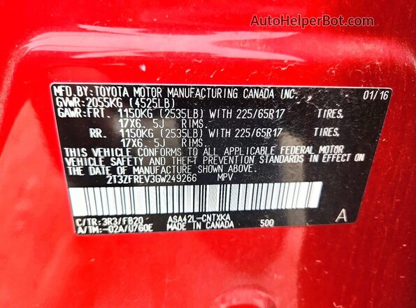 2T3ZFREV3GW249266 2016 TOYOTA RAV4 Red Панорамний вид салону 360°