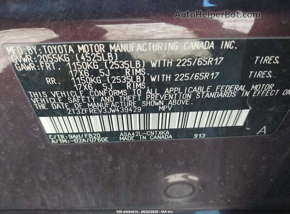 2T3ZFREV3JW439429 2018 TOYOTA RAV4 Фиолетовый Вид подкапотного пространства