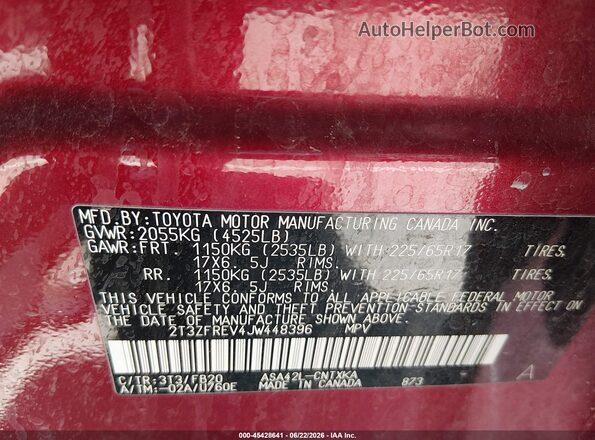 2T3ZFREV4JW448396 2018 TOYOTA RAV4 Red Engine compartment view