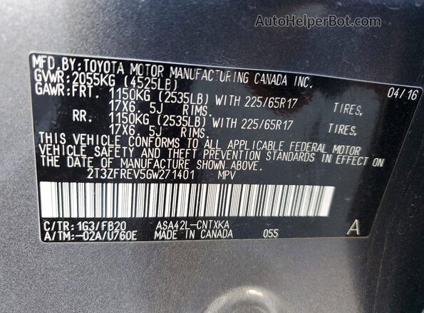 2T3ZFREV5GW271401 2016 TOYOTA RAV4 Gray Engine compartment view
