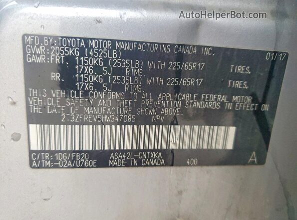 2T3ZFREV5HW347085 2017 TOYOTA RAV4 Silver 