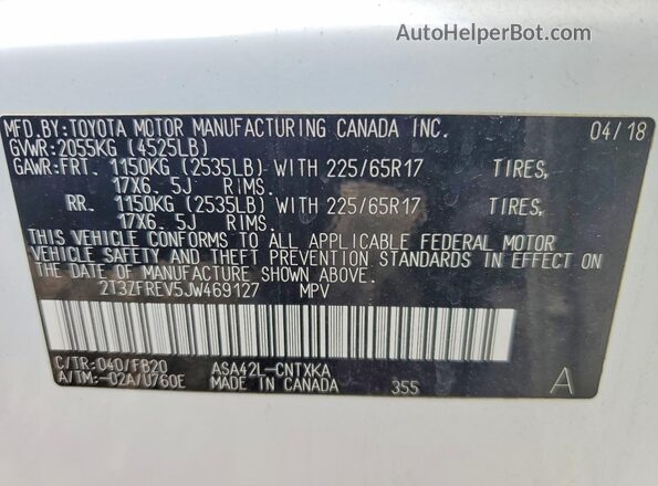 2T3ZFREV5JW469127 2018 TOYOTA RAV4 Белый Вид подкапотного пространства