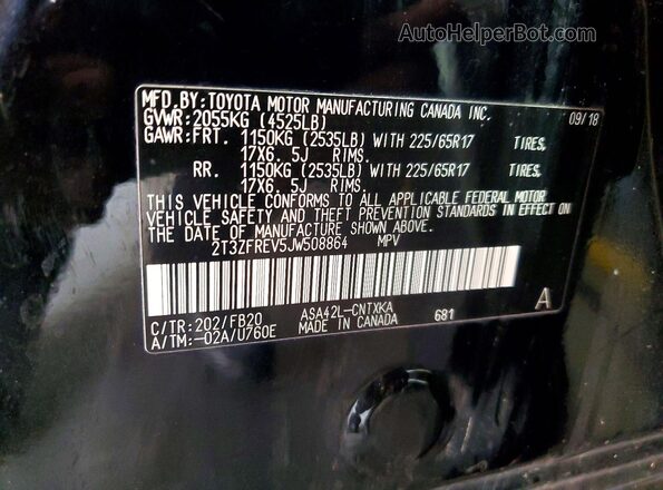 2T3ZFREV5JW508864 2018 TOYOTA RAV4 Black Vista de la etiqueta del VIN
