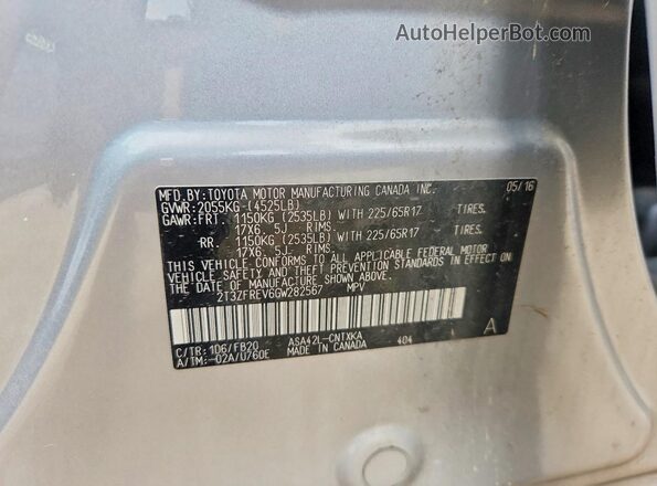 2T3ZFREV6GW282567 2016 TOYOTA RAV4 Silver Սալոնի 360 աստիճան տեսք