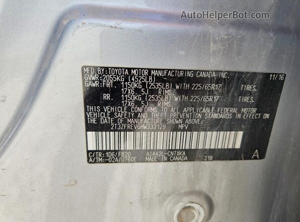 2T3ZFREV6HW333129 2017 TOYOTA RAV4 Silver 