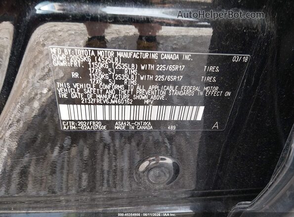 2T3ZFREV6JW460162 2018 TOYOTA RAV4 Black Widok tylnych siedzeń