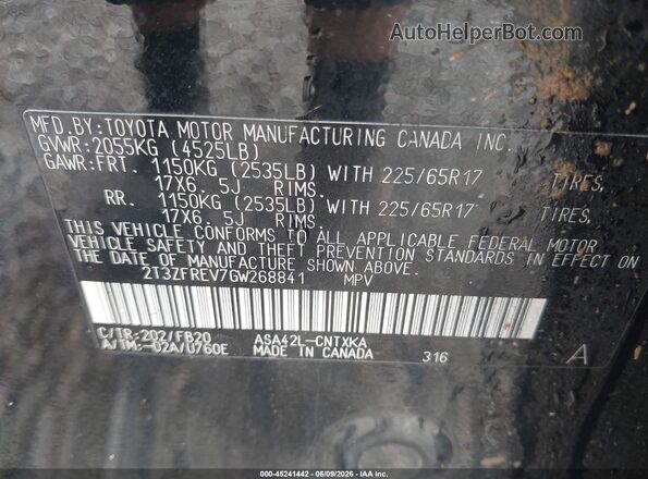 2T3ZFREV7GW268841 2016 TOYOTA RAV4 Black 