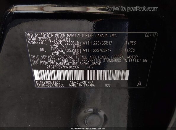 2T3ZFREV7HW382937 2017 TOYOTA RAV4 Black Вид підкапотного простору