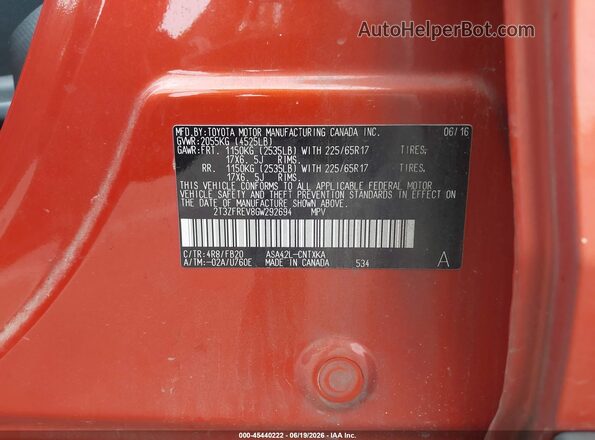2T3ZFREV8GW292694 2016 TOYOTA RAV4 Orange Engine compartment view