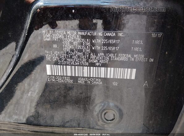 2T3ZFREV8JW417698 2018 TOYOTA RAV4 Черный Вид подкапотного пространства