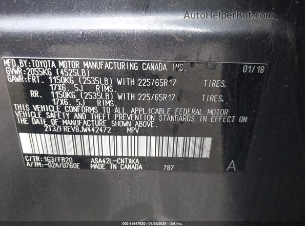 2T3ZFREV8JW442472 2018 TOYOTA RAV4 Gray Widok komory silnika