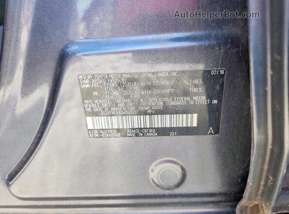2T3ZFREVXGW260927 2016 TOYOTA RAV Серый Вид наклейки с VIN-кодом