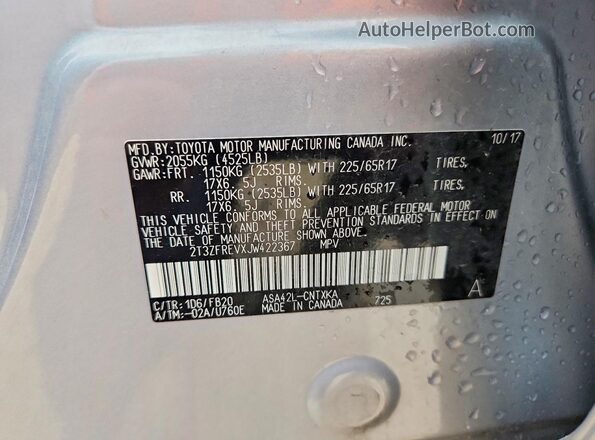 2T3ZFREVXJW422367 2018 TOYOTA RAV4 Gray 