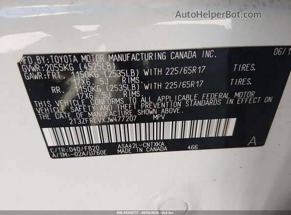 2T3ZFREVXJW477207 2018 TOYOTA RAV4 White Engine compartment view
