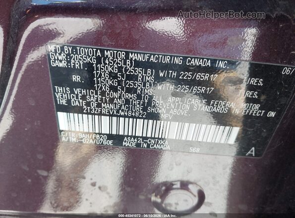 2T3ZFREVXJW484822 2018 TOYOTA RAV4 Purple Շարժիչի բաժամունքի տեսք