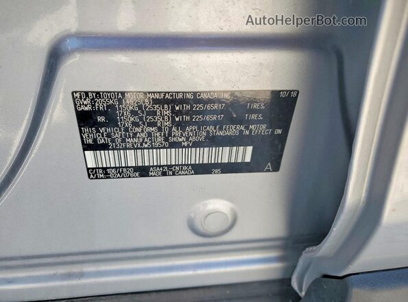 2T3ZFREVXJW519570 2018 TOYOTA RAV4 Silver VIN sticker view