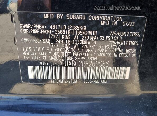 JF2GUABC2R8269066 2024 SUBARU CROSSTREK Black სალონის 360-გრადუსიანი ხედი