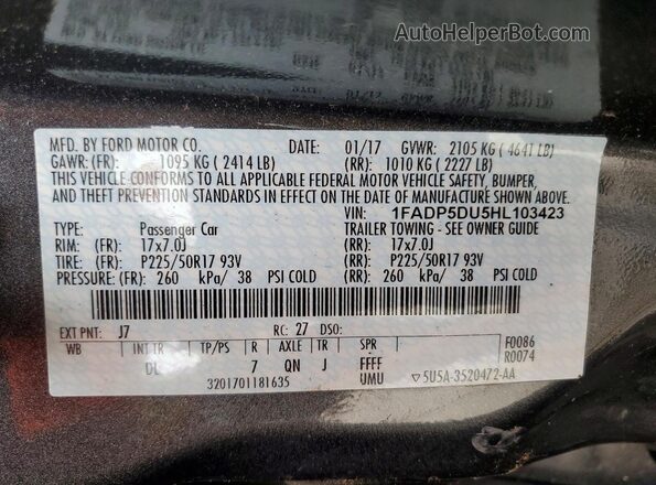 1FADP5DU5HL103423 2017 FORD C-MAX Gray Вид наклейки з VIN-кодом