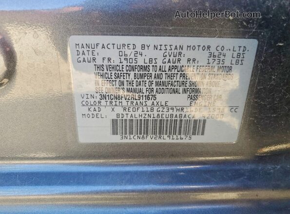 3N1CN8FV2RL911675 2024 NISSAN VERSA Gray Вид наклейки з VIN-кодом